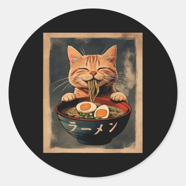 Funny Ginger Cat Ramen Japanisches Grafisches T-Sh Runder Aufkleber (Vorderseite)