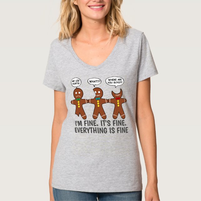 Funny Gingerbread Alles ist fein V-Neck T-Shirt (Vorderseite)