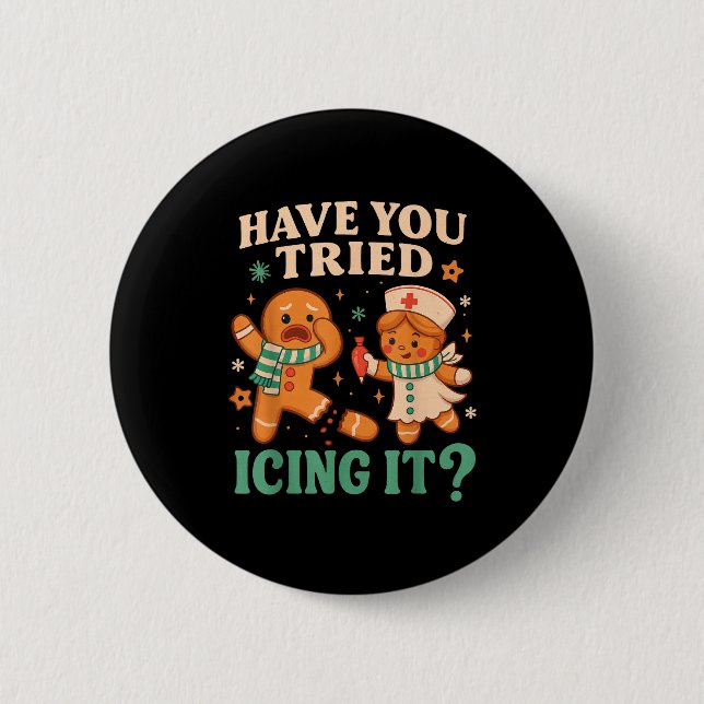 Funny Gingerbread Christmas Pun Have You Tried Ici Button (Vorderseite)