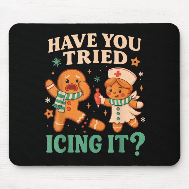 Funny Gingerbread Christmas Pun Have You Tried Ici Mousepad (Vorne)
