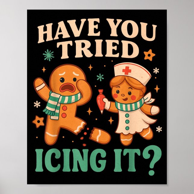 Funny Gingerbread Christmas Pun Have You Tried Ici Poster (Vorne)