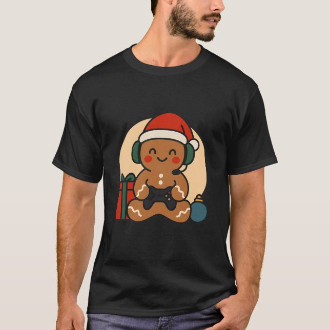 Funny Gingerbread Gamer Xmas Retro Controller T-Shirt (Vorderseite)