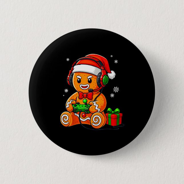 Funny Gingerbread Gaming Pjs Pajamas Christmas Xma Button (Vorderseite)