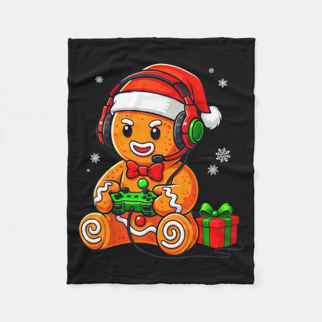 Funny Gingerbread Gaming Pjs Pajamas Christmas Xma Fleecedecke (Vorderseite)