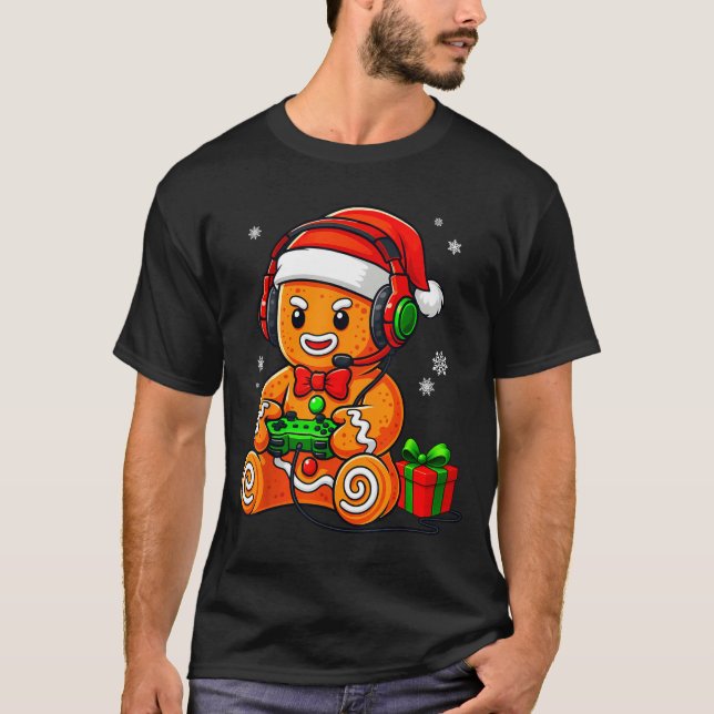Funny Gingerbread Gaming Pjs Pajamas Christmas Xma T-Shirt (Vorderseite)