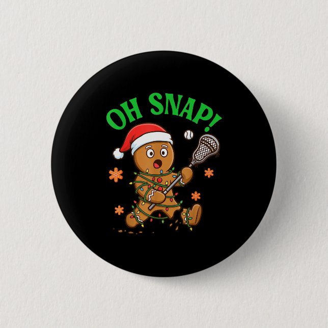 Funny Gingerbread Lacrosse Christmas Cookie Oh Sna Button (Vorderseite)