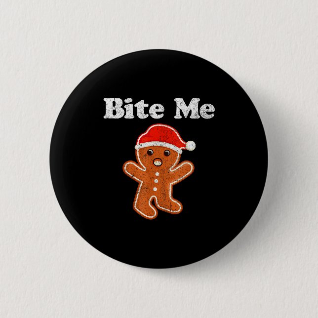 Funny Gingerbread Man Bite Me Christmas Cookie Cos Button (Vorderseite)