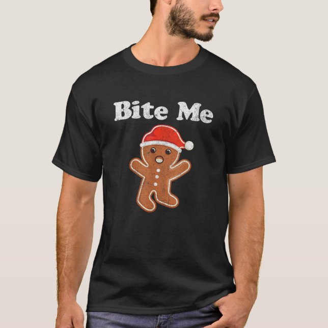 Funny Gingerbread Man Bite Me Christmas Cookie Cos T-Shirt (Vorderseite)