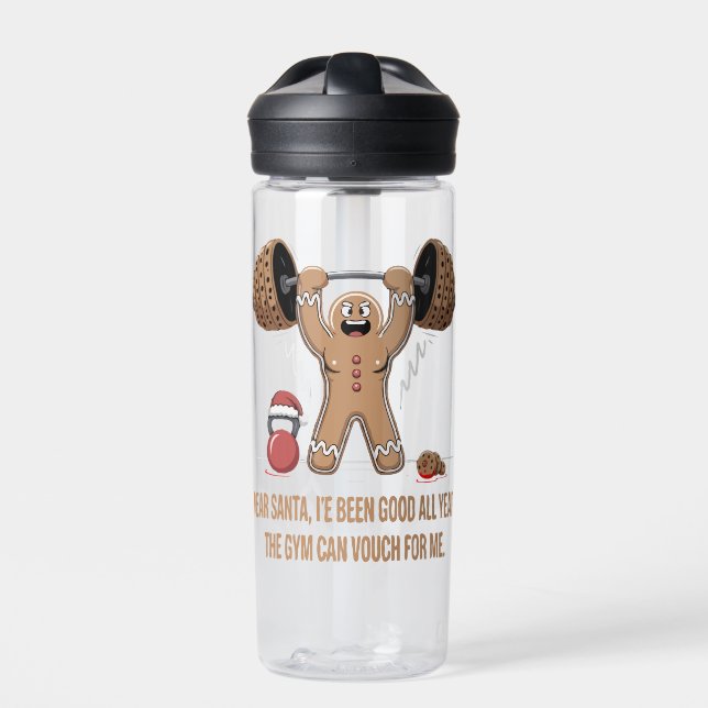 Funny Gingerbread Man Christmas Gym Workout Trinkflasche (Vorderseite)