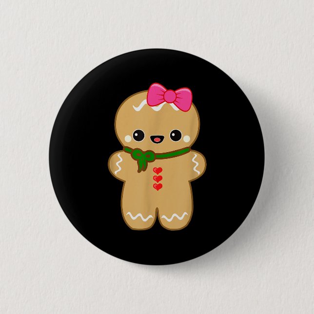 Funny Gingerbread Man Christmas Women &amp; Girl T Button (Vorderseite)