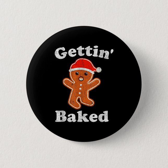 Funny Gingerbread Man Gettin Baked Cookie Baking C Button (Vorderseite)
