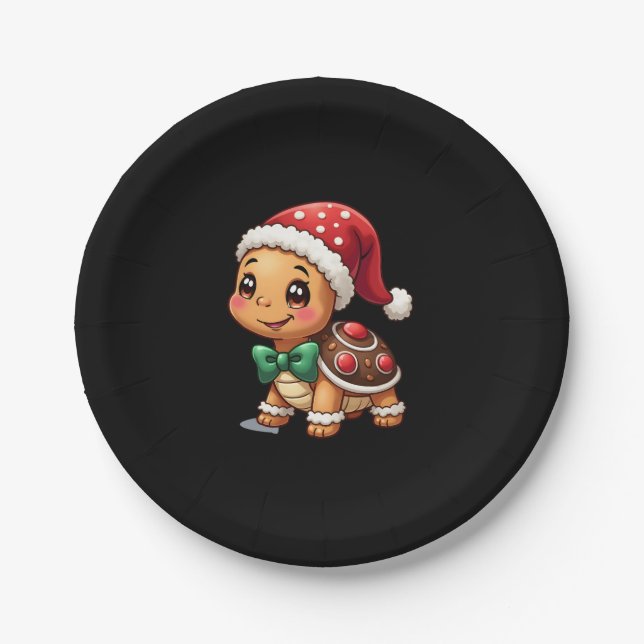 Funny Gingerbread Man Turtle Christmas Womens Mens Pappteller (Vorderseite)