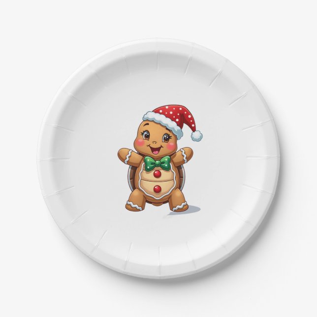 Funny Gingerbread Man Turtle Christmas Womens Mens Pappteller (Vorderseite)