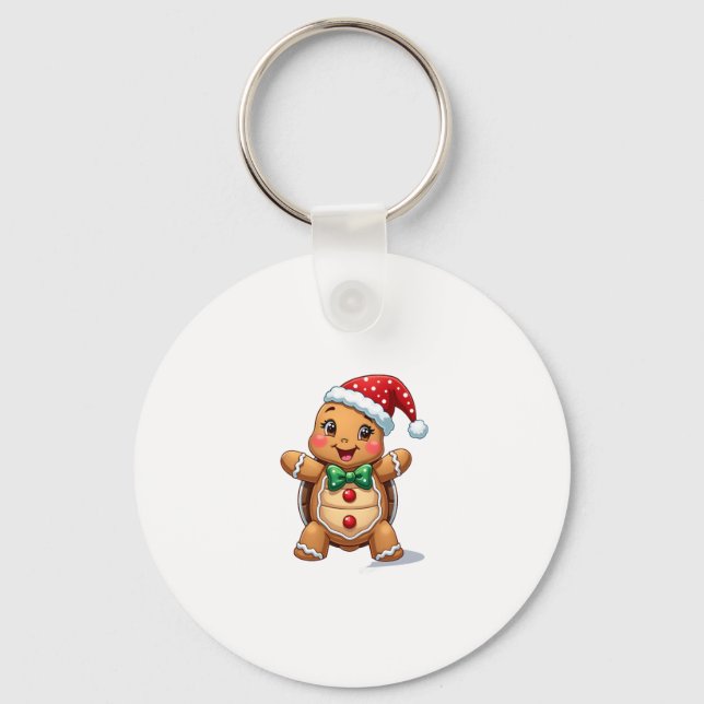 Funny Gingerbread Man Turtle Christmas Womens Mens Schlüsselanhänger (Vorderseite)