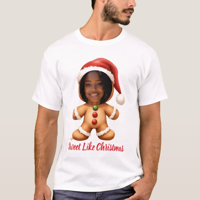 Funny Gingerbread Man Your Photo Christmas T-Shirt (Vorderseite)