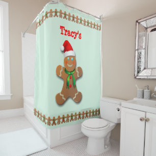 Funny Gingerbread Mann mit Weihnachtsmannmütze Duschvorhang