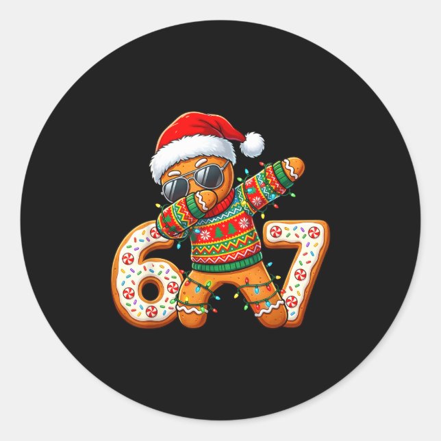 Funny Gingerbread Six Seven 67 Ice Cream Drip Chri Runder Aufkleber (Vorderseite)