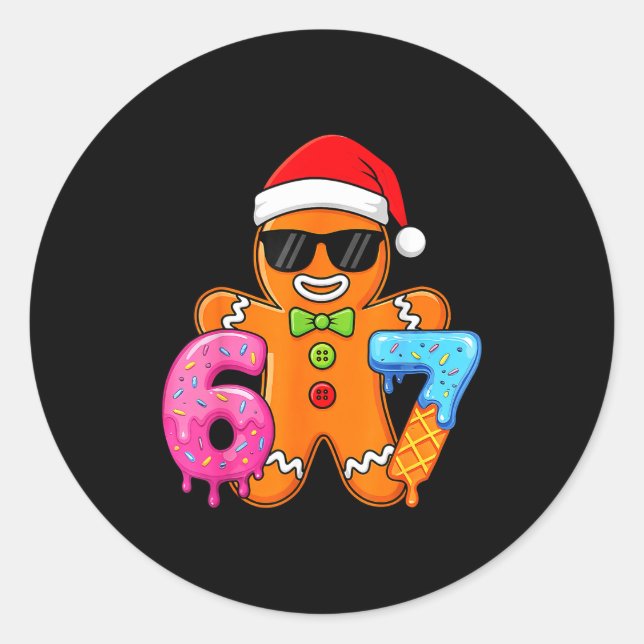 Funny Gingerbread Six Seven 67 Ice Cream Drip Chri Runder Aufkleber (Vorderseite)
