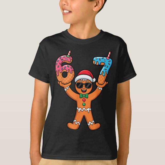 Funny Gingerbread Six Seven Meme Christmas Brainro T-Shirt (Vorderseite)