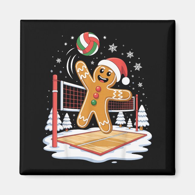 Funny Gingerbread Volleyball Player Christmas  Magnet (Vorne)