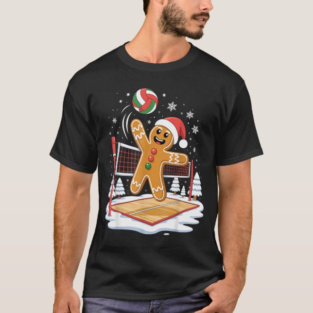Funny Gingerbread Volleyball Player Christmas  T-Shirt (Vorderseite)