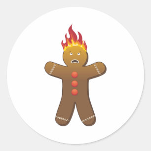 Funny Gingerbreadman in Flammen Runder Aufkleber