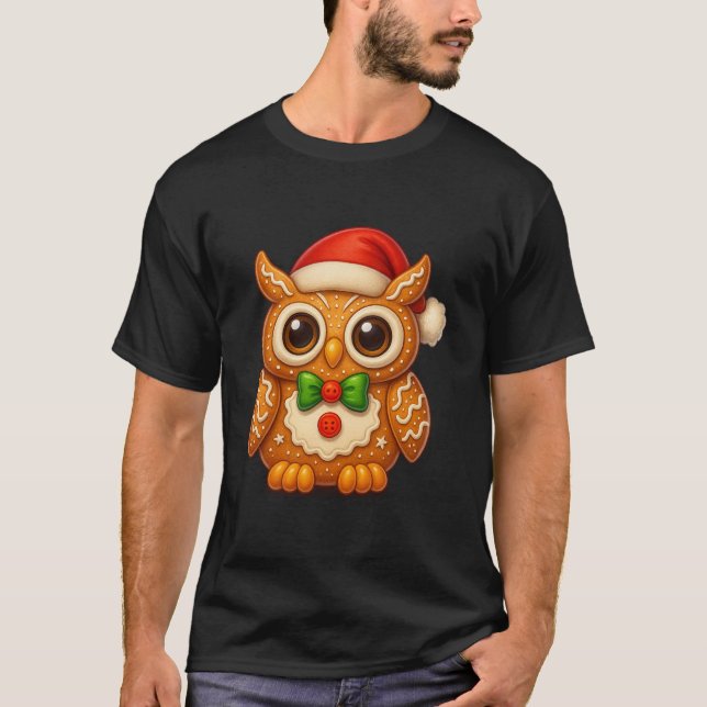 Funny Gingerbrei Man Owl Christmas T-Shirts Womens (Vorderseite)