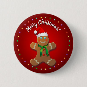 Funny Gingerbrot Man mit Red Christmas Hat Button