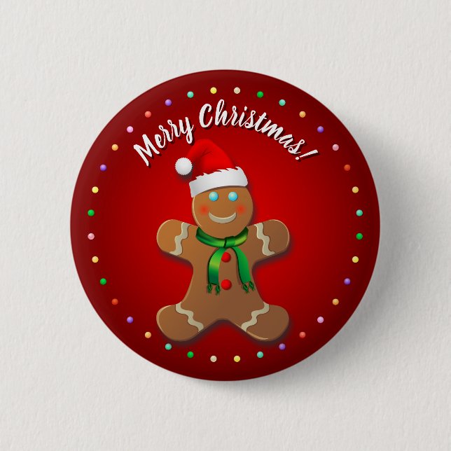 Funny Gingerbrot Man mit Red Christmas Hat Button (Vorderseite)
