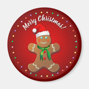 Funny Gingerbrot Man mit Red Christmas Hat Magnet