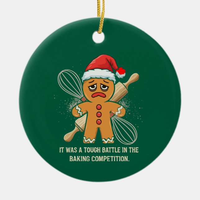 Funny Gingerbrot Mann "Tough Battle Baking Keramik Ornament (Vorne)