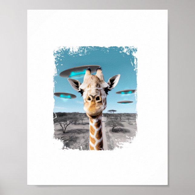 Funny Giraffe Africa Savannah Selfie mit Alien UF Poster (Vorne)