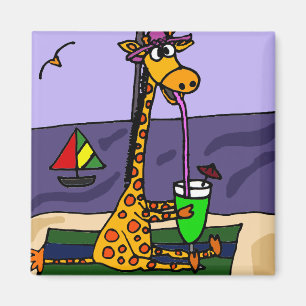 Funny Giraffe am Strand Art Magnet