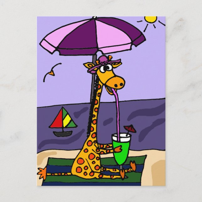 Funny Giraffe am Strand Postkarte (Vorderseite)