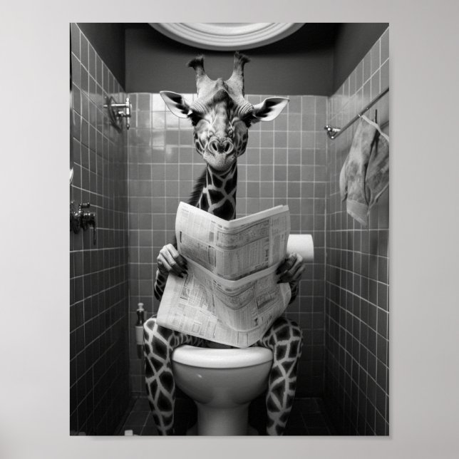 Funny Giraffe auf der Toilette Poster (Vorne)