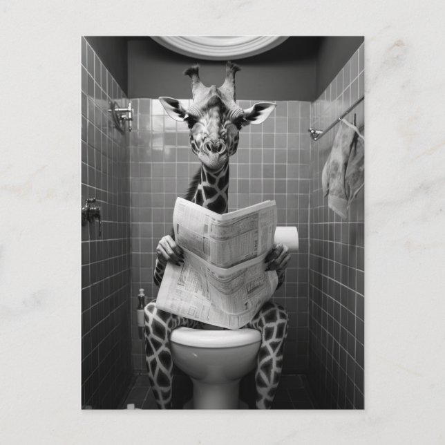 Funny Giraffe auf der Toilette Postkarte (Vorderseite)
