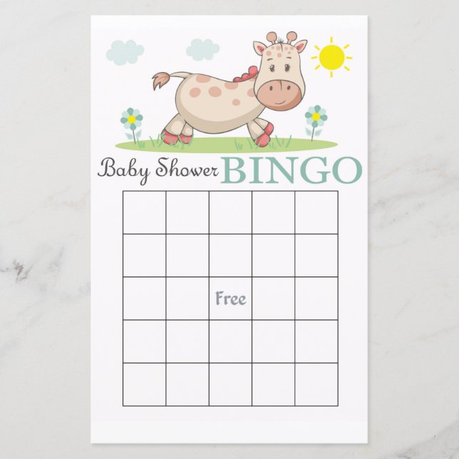 Funny Giraffe Baby Dusche Bingokarte (Vorderseite)