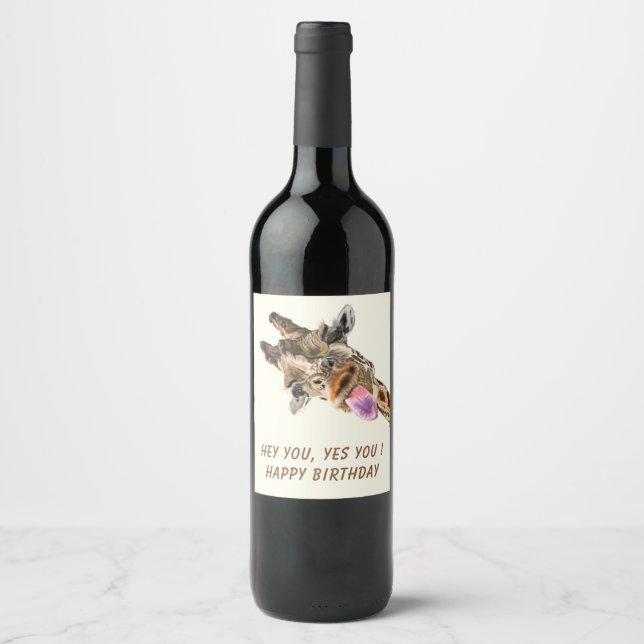 Funny Giraffe Birthday Wine Labels - individuell a Weinetikett (Vorderseite)
