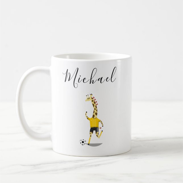 Funny Giraffe Boys Soccer Team Niedlich Personalis Kaffeetasse (Links)