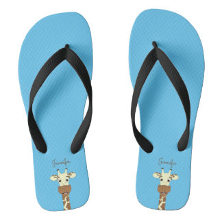 Funny giraffe Cartoon blauer Name Frauenhausschuhe Flip Flops