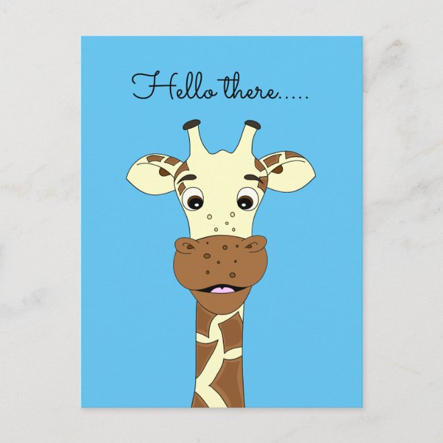 Funny giraffe Cartoon blue Hello kids Postcard Postkarte (Vorderseite)
