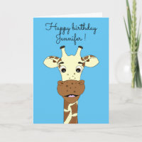 Funny giraffe Cartoon Blue Kindergeburtstag Card