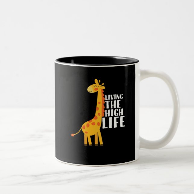 Funny Giraffe Cartoon im Leben Zweifarbige Tasse (Rechts)