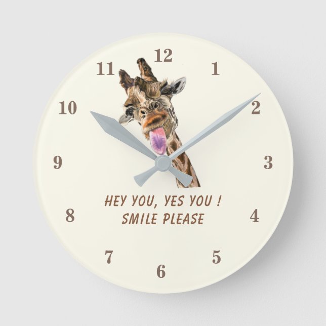 Funny Giraffe Clock mit benutzerdefinierten Text u Runde Wanduhr (Vorderseite)