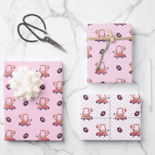 Funny Giraffe Collection - Rosa Geschenkpapier Set (Vorderseite)