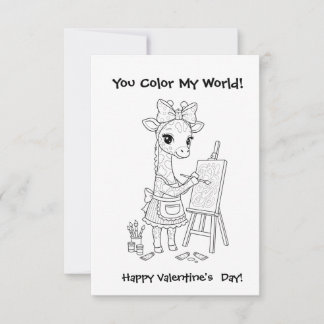 funny Giraffe Coloring Maze Classroom Valentine Dankeskarte