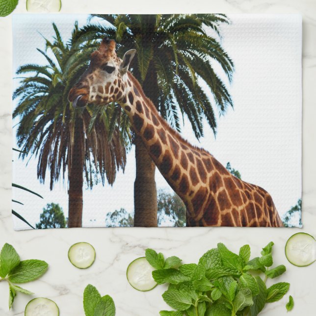 Funny Giraffe, der eine Himbeere gibt, Geschirrtuch (Gefaltet)