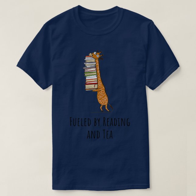 Funny Giraffe, der einen Stapel von Büchern hält,  T-Shirt (Design vorne)