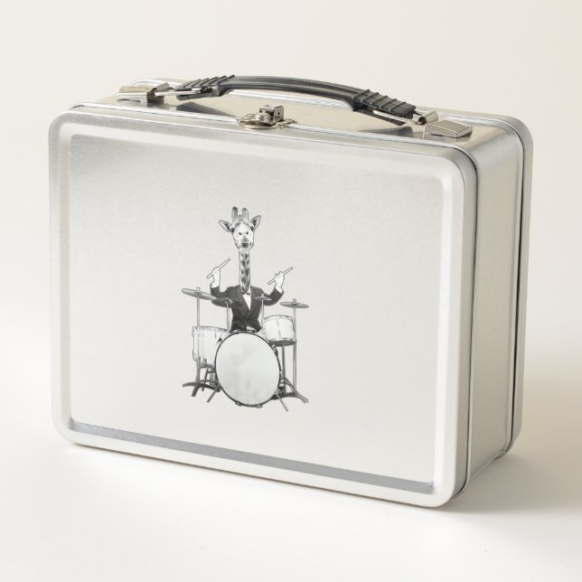 Funny Giraffe Drummer Drumer Drums Drumset Drumsti Metall Brotdose (Vorderseite)