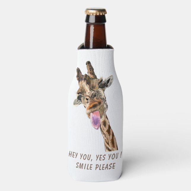 Funny Giraffe Flasche Cooler Lächeln - Benutzerdef Flaschenkühler (Flaschenvorderseite)